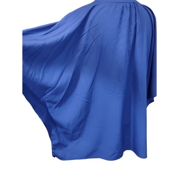 C Wonder Batwing Blouse Blue Tassle Tie Pleated Neckline Top Lightweight Size XL - Picture 6 of 9